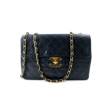 Chanel Classica Vintage Big Logo Pelle d'Agnello Blue