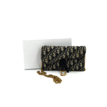 Dior Saddle Wallet On Chain Tela Blu e Crema