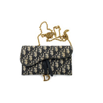 Dior Saddle Wallet On Chain Tela Blu e Crema