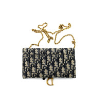 Dior Saddle Wallet On Chain Tela Blu e Crema