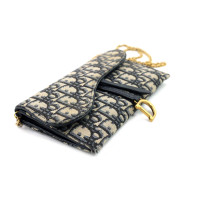Dior Saddle Wallet On Chain Tela Blu e Crema