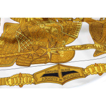 Hermes Foulard "Armets En Panache" Seta Avorio e Oro