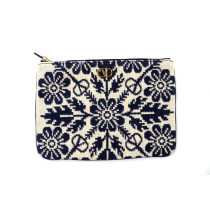 Valentino VLogo Signature Pochette Tessuto Jacquard Avorio e Blu