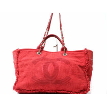 Chanel Cabas Deauville Tessuto e Pelle Rosso