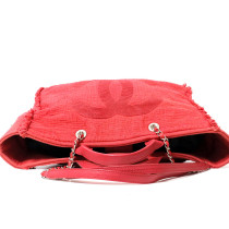 Chanel Cabas Deauville Tessuto e Pelle Rosso