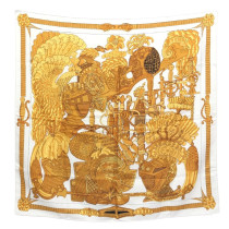Hermes Foulard "Armets En Panache" Seta Avorio e Oro