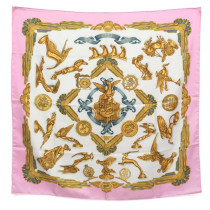 Hermes Foulard "Les Parures Du Vent" Seta Rosa e Bianca