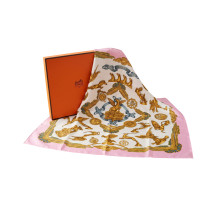Hermes Foulard "Les Parures Du Vent" Seta Rosa e Bianca