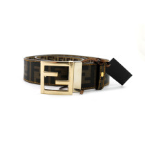 Fendi Cintura Reverse Pelle e Tela Marrone e Beige