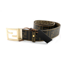 Fendi Cintura Reverse Pelle e Tela Marrone e Beige