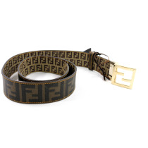 Fendi Cintura Reverse Pelle e Tela Marrone e Beige