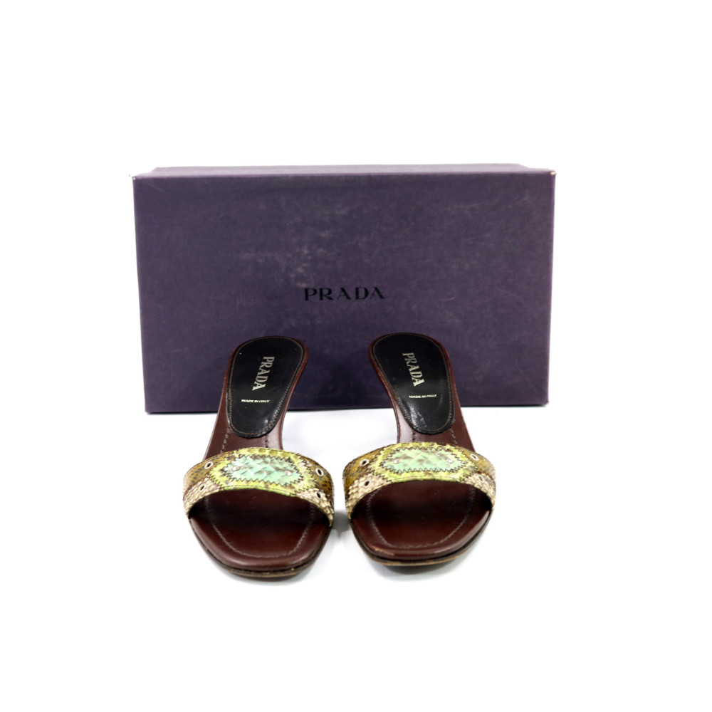 Prada Ciabatte Pitone Marrone e Verde