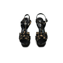 Saint Laurent Sandali Tribute Pelle e Pizzo Beige e Nero