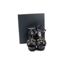Saint Laurent Sandali Tribute Pelle e Pizzo Beige e Nero