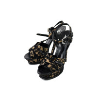 Saint Laurent Sandali Tribute Pelle e Pizzo Beige e Nero