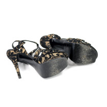 Saint Laurent Sandali Tribute Pelle e Pizzo Beige e Nero