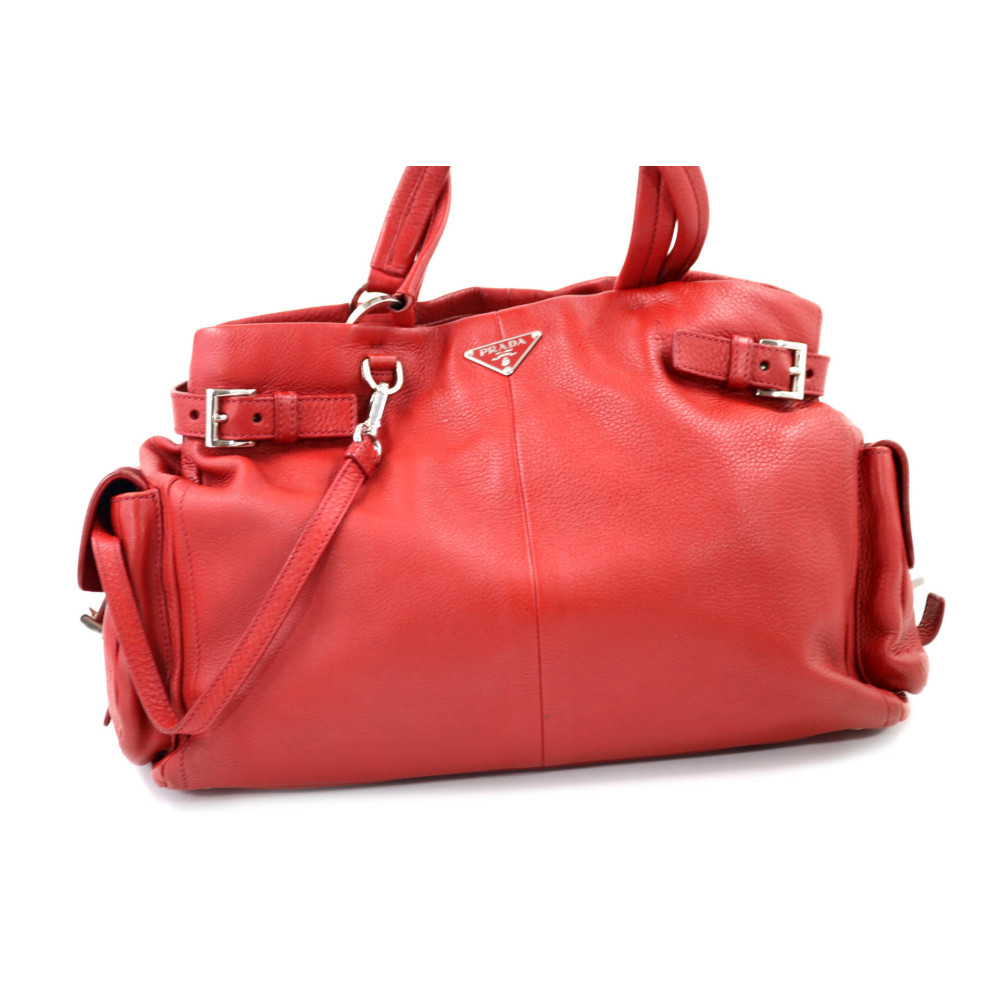 Prada Tote Side Pocket Pelle di Vitello Rossa
