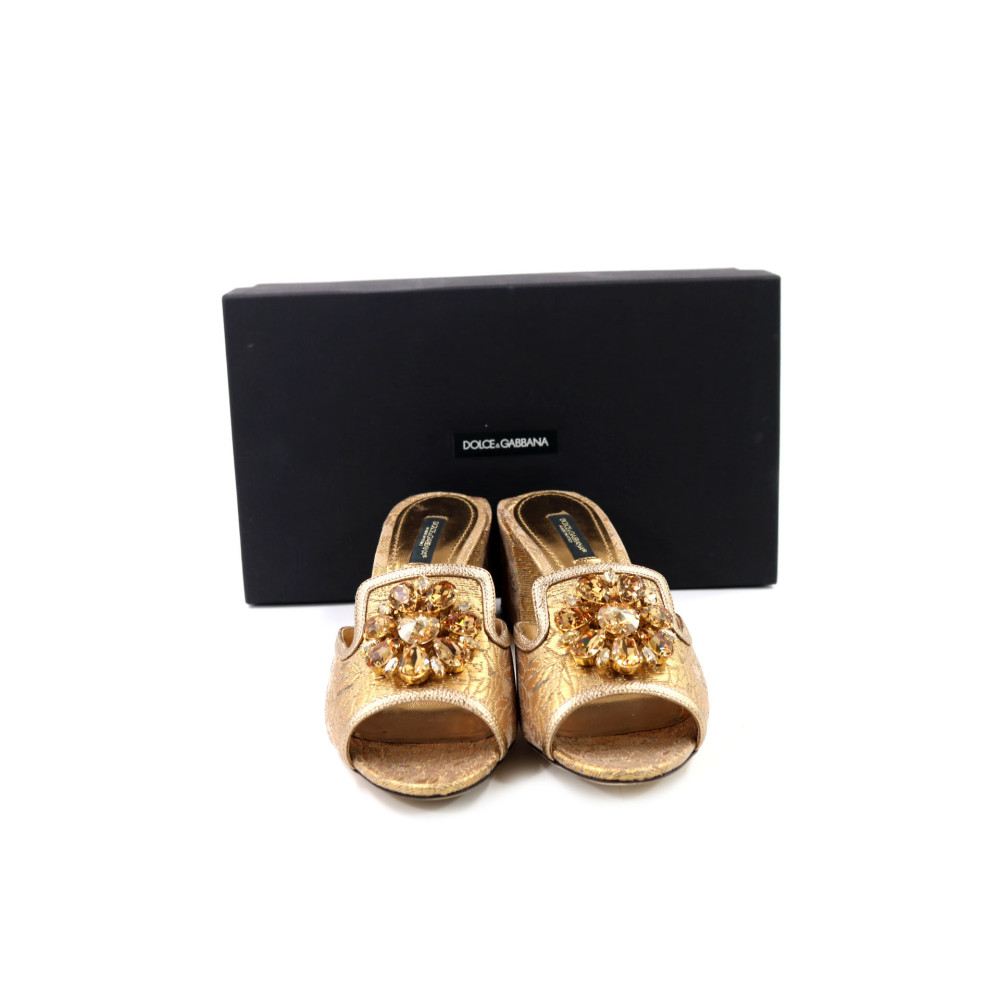 Dolce & Gabbana Ciabattina Pelle e Tela Damascata Oro