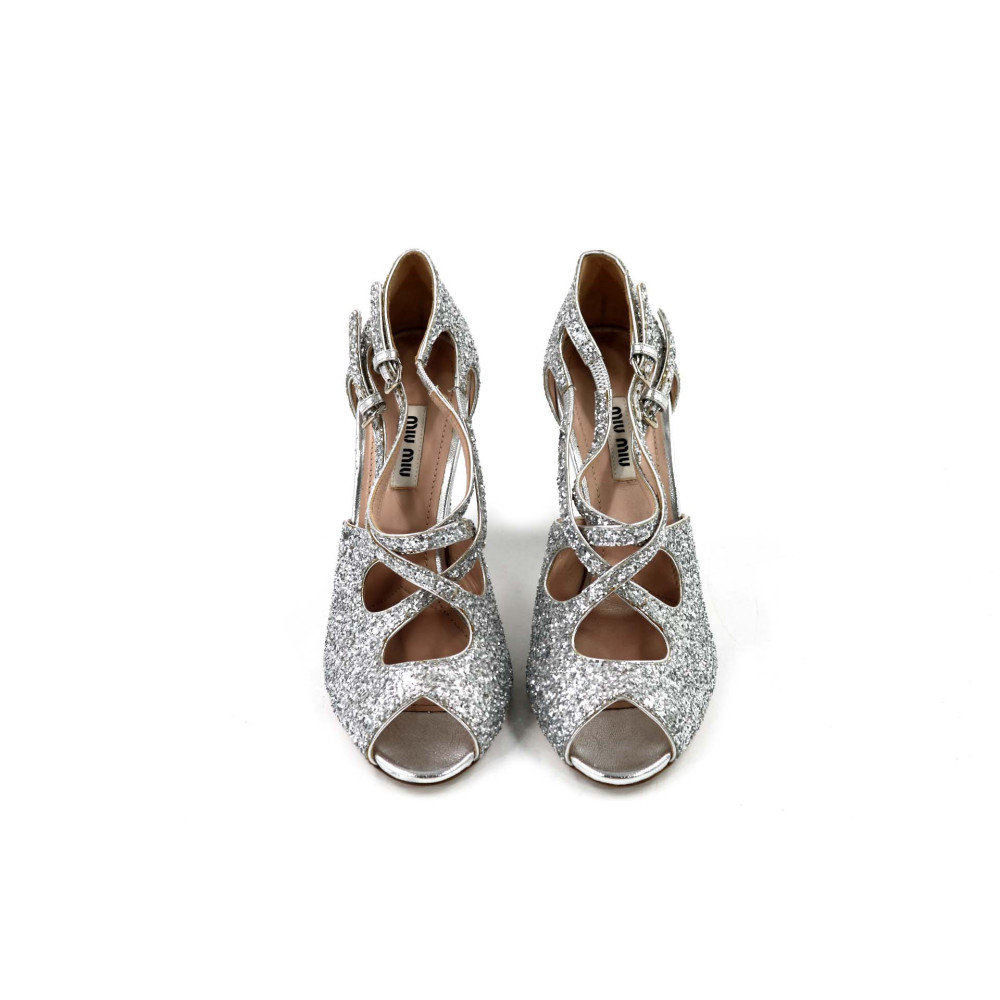 Miu Miu Sandali Glitter Argento