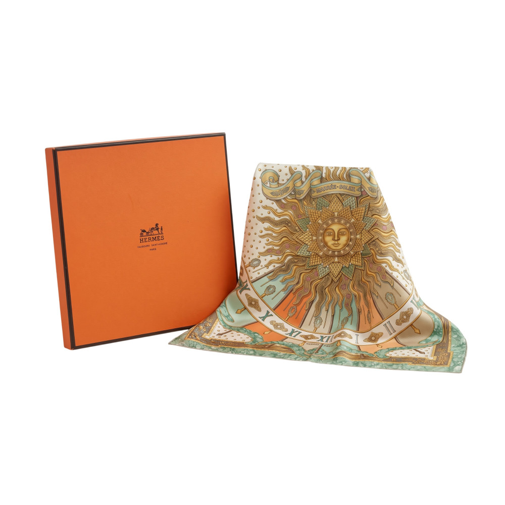 Hermes Foulard "Carpe Diem" Seta Verde e Oro