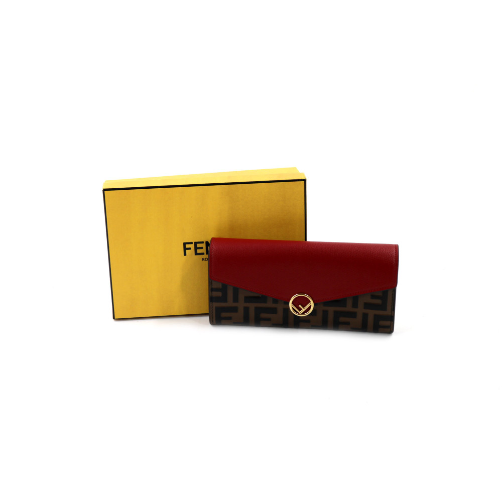 Fendi Portafoglio Continental Pelle Marrone e Rossa