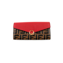 Fendi Portafoglio Continental Pelle Marrone e Rossa