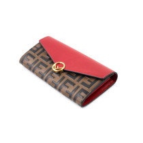 Fendi Portafoglio Continental Pelle Marrone e Rossa