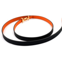 Hermes Cintura Reversibile Pelle Nera e Arancio