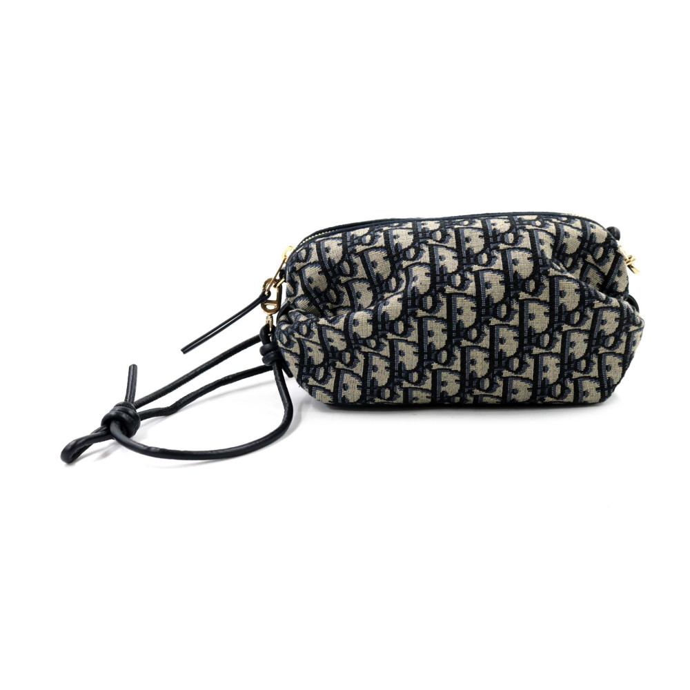 Dior Pochette Bow Tela Jacquard Oblique Blu