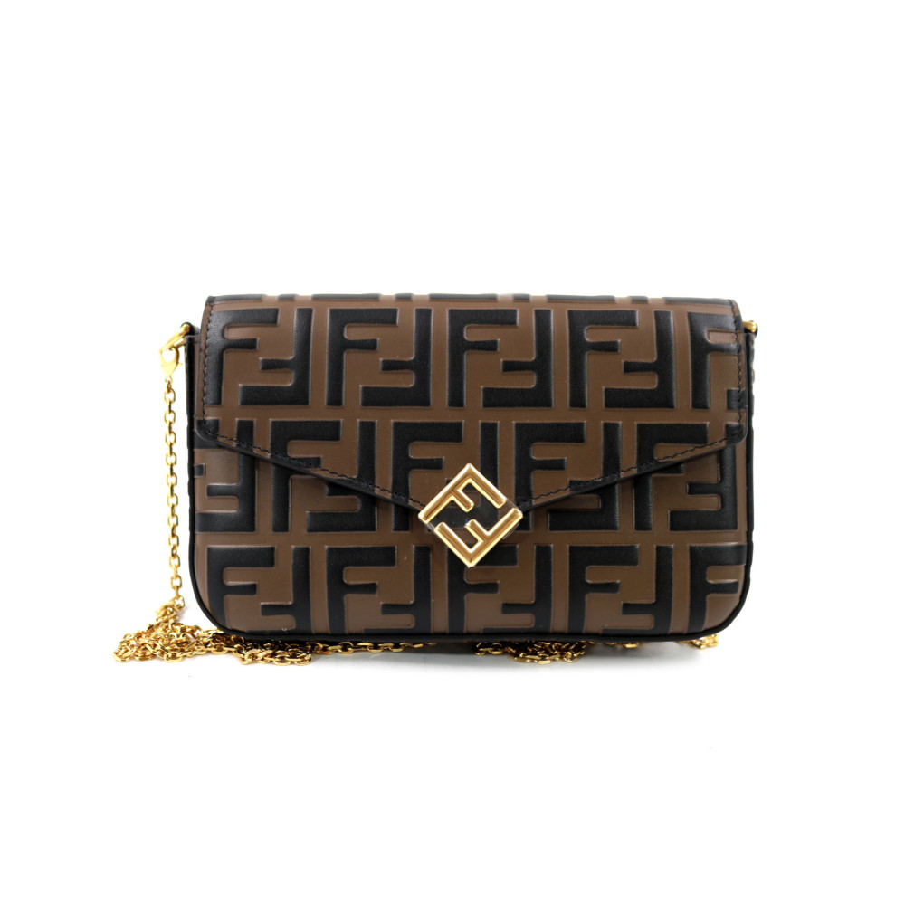 Fendi Wallet on Chain FF Diamonds Pelle Marrone