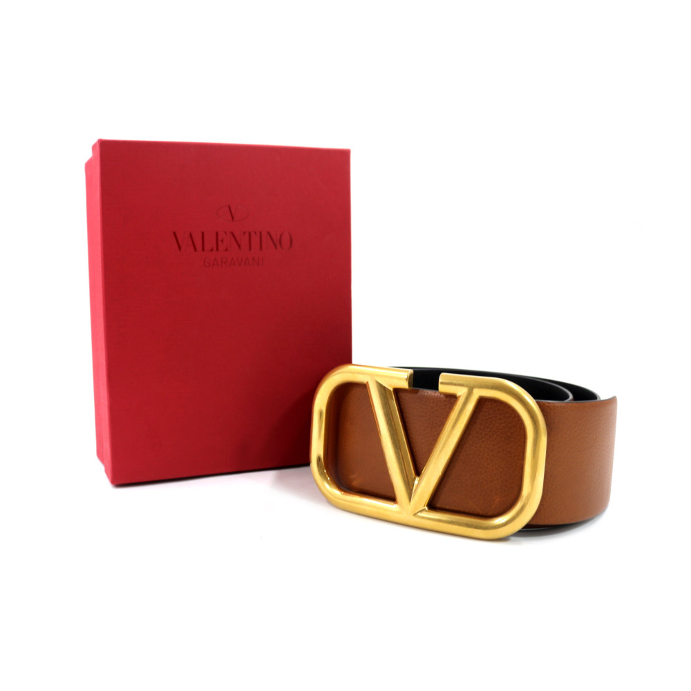 Valentino Cintura Reversibile Vlogo Pelle Marrone