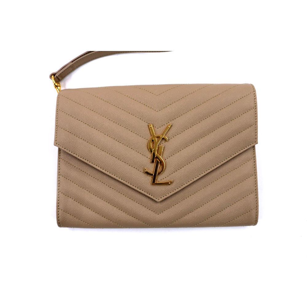 Saint Laurent Cassandre Flap Pouch Pelle Beige