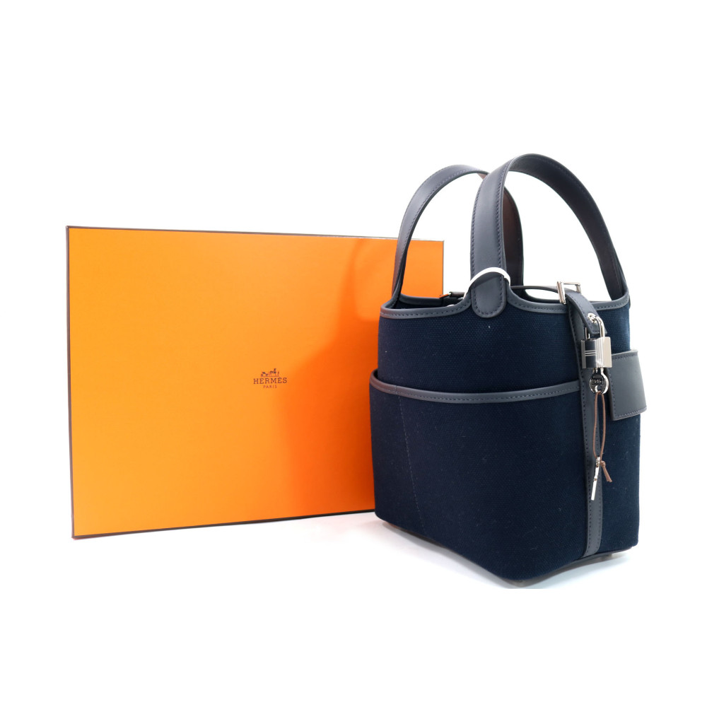 Hermes Picotin Lock 18 Pocket Tela e Pelle Blu