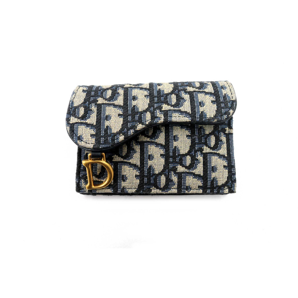 Dior Portacarte Bloom Saddle Oblique Tela Blu