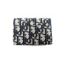 Dior Portacarte Bloom Saddle Oblique Tela Blu