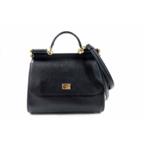 Dolce & Gabbana Sicily Media Pelle Saffiano Nera