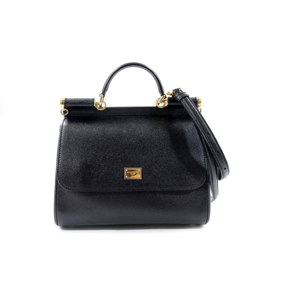 Dolce & Gabbana Sicily Media Pelle Saffiano Nera