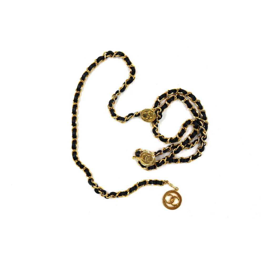 Chanel Collana Cintura Metallo Oro e Pelle Nera