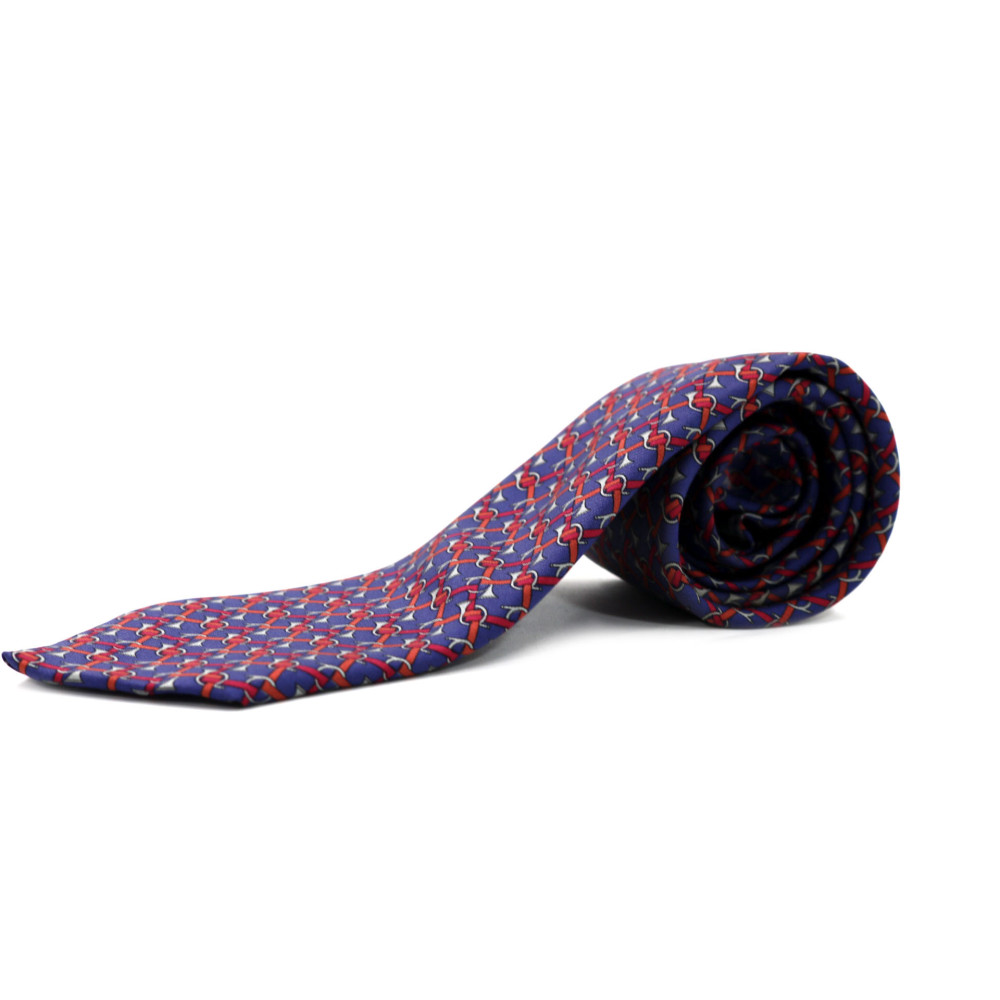 Hermès Cravatta Multicolor con fantasia Blu, rosso e arancio