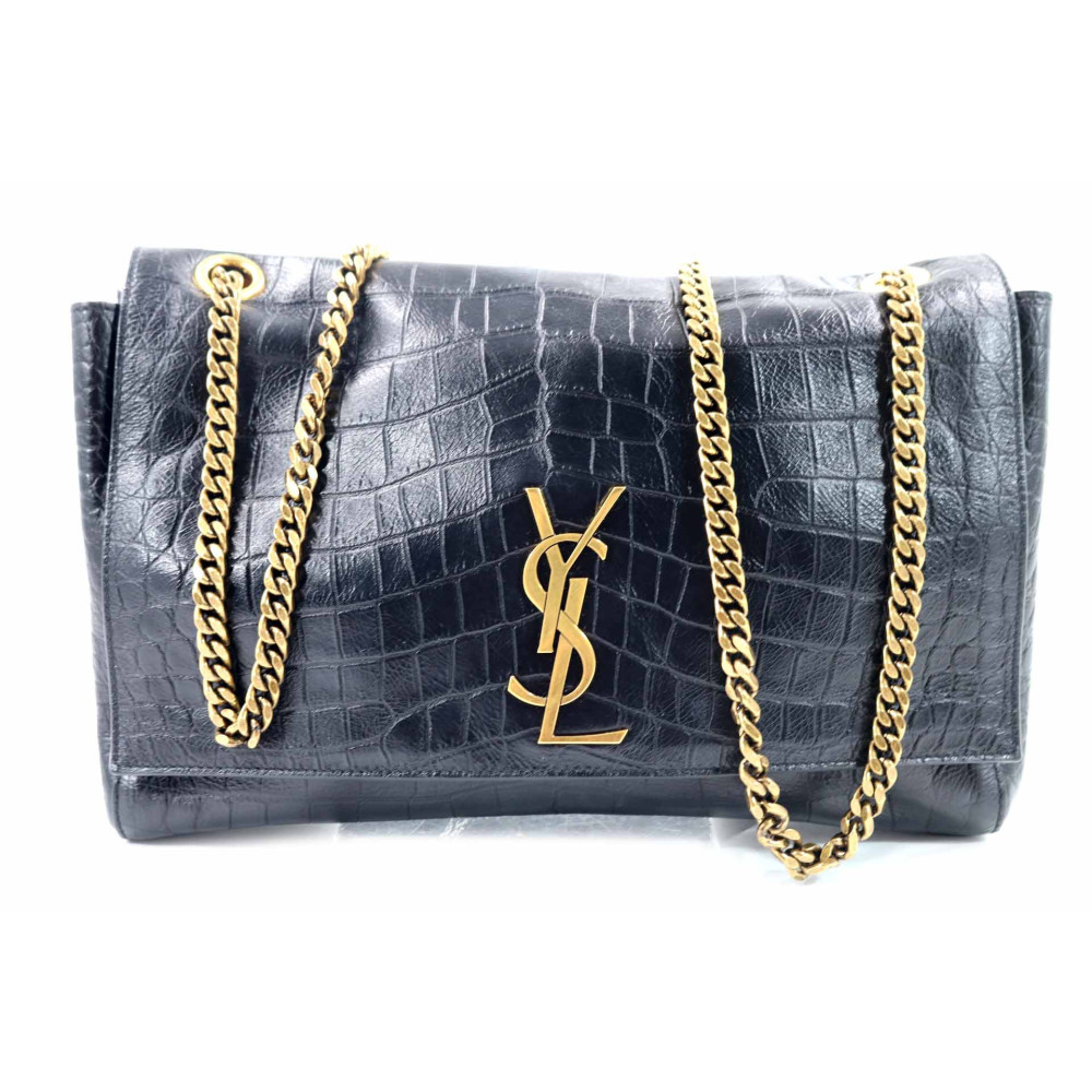 Saint Laurent Kate Reversible Pelle Stampa Cocco Nera