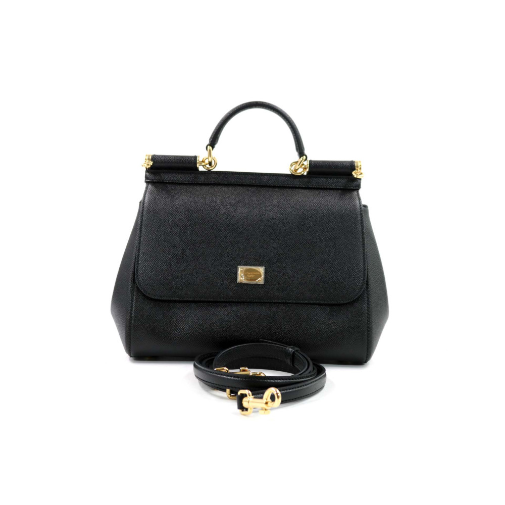 Dolce & Gabbana Sicily Media Pelle Saffiano Nera