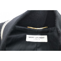 Saint Laurent Giacca Teddy Jacket Lana e Pelle Nera e Bianca