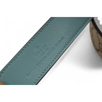 Gucci Cintura Reversibile GG e Pelle Marrone e Azzurro