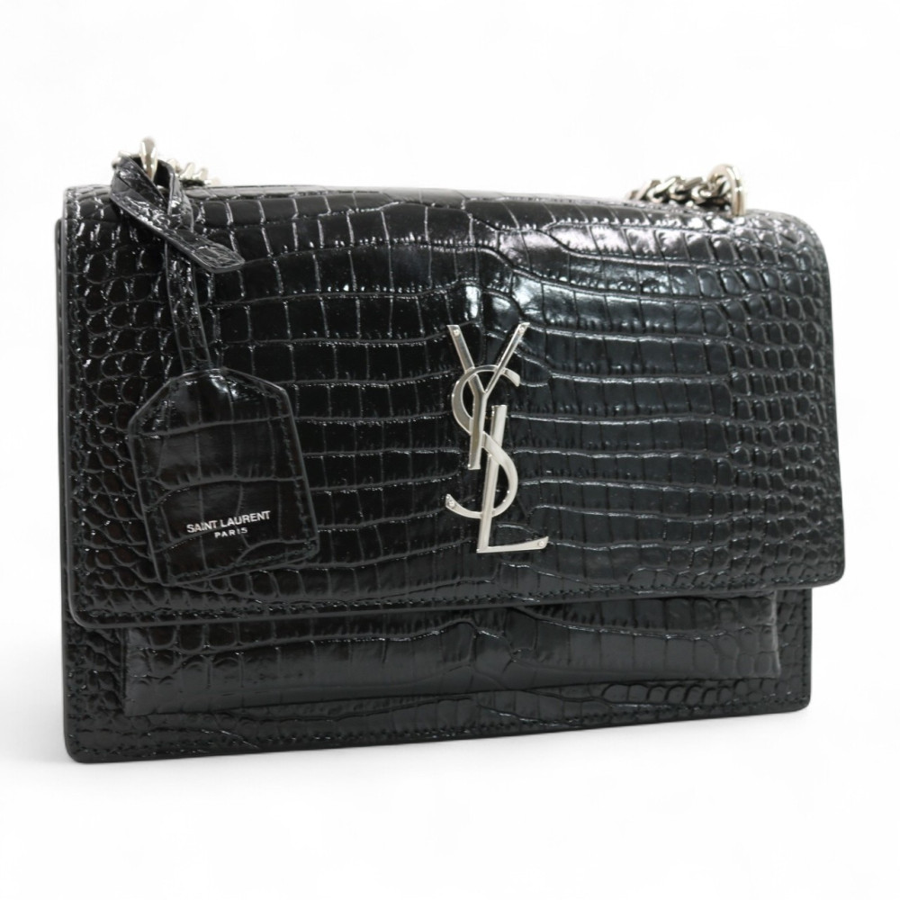 Saint Laurent Sunset Pelle Cocco Vernis Nera
