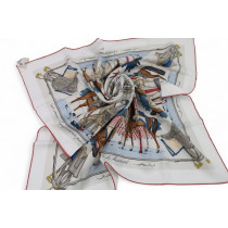 Hermes Foulard Carrè "Equipements a Cheval Sur L'elegance" Seta Bianca