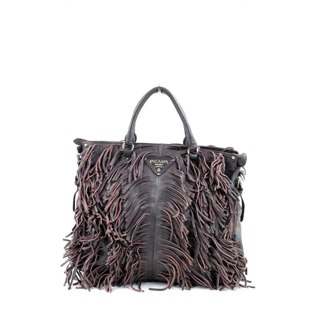 Prada Fringe Tote Bag Pelle Marrone