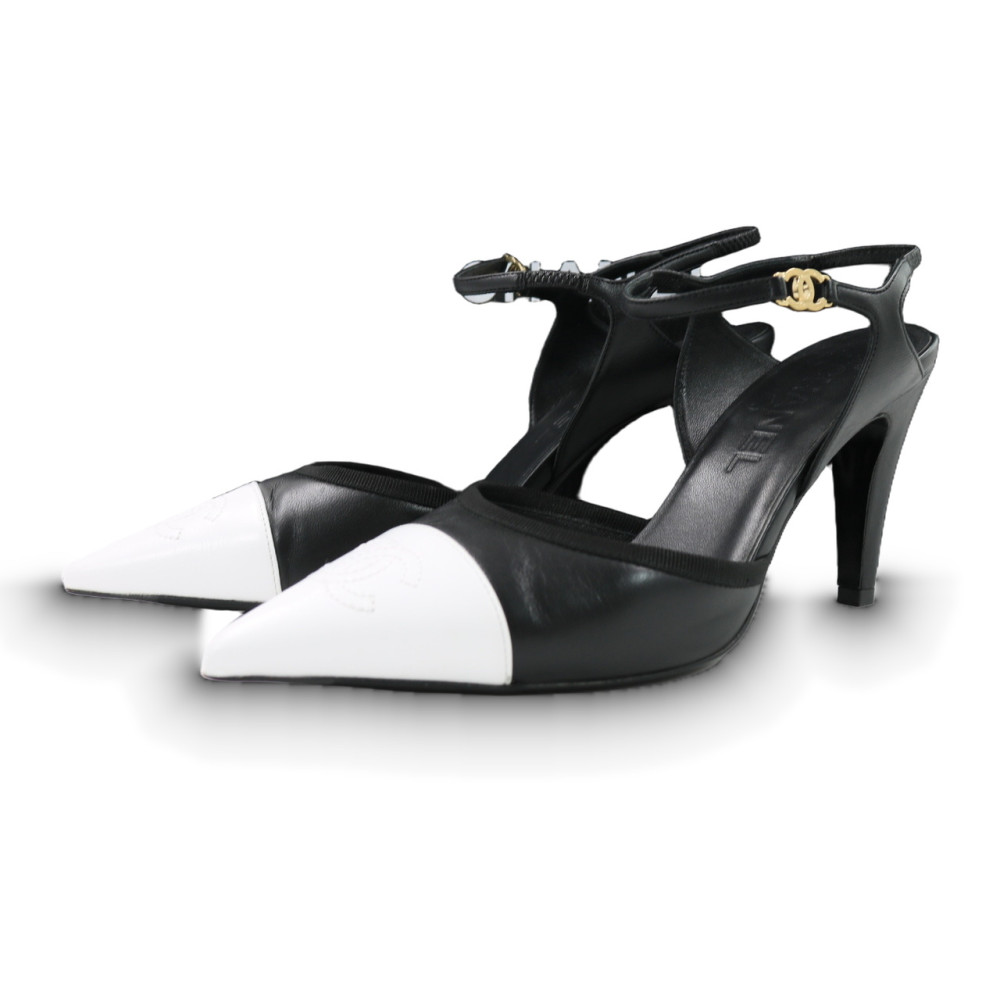 Chanel Scarpa Slingback Pelle Bianca e Nera