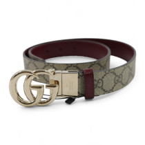 Gucci Cintura Reversibile GG Beige e Pelle Bordeaux