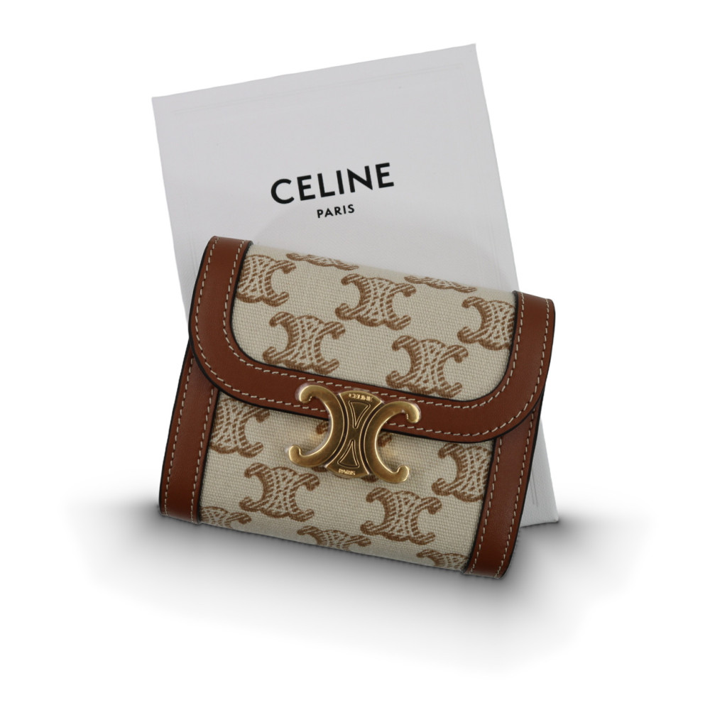 Celine Portafoglio Tela Bianca e Marrone