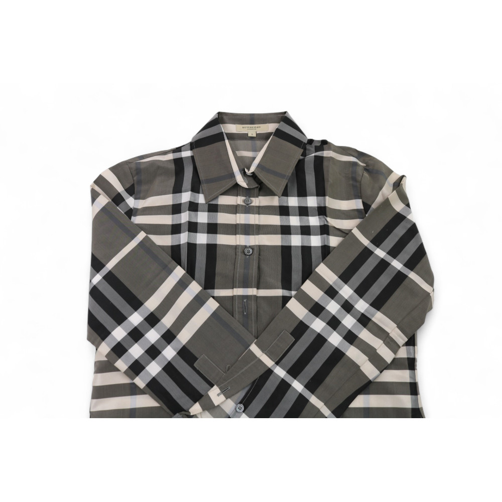 Burberry Camicia Check Seta e Poliestere Grigio